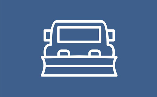 White outline of a snowplough lorry icon on a solid blue background.
