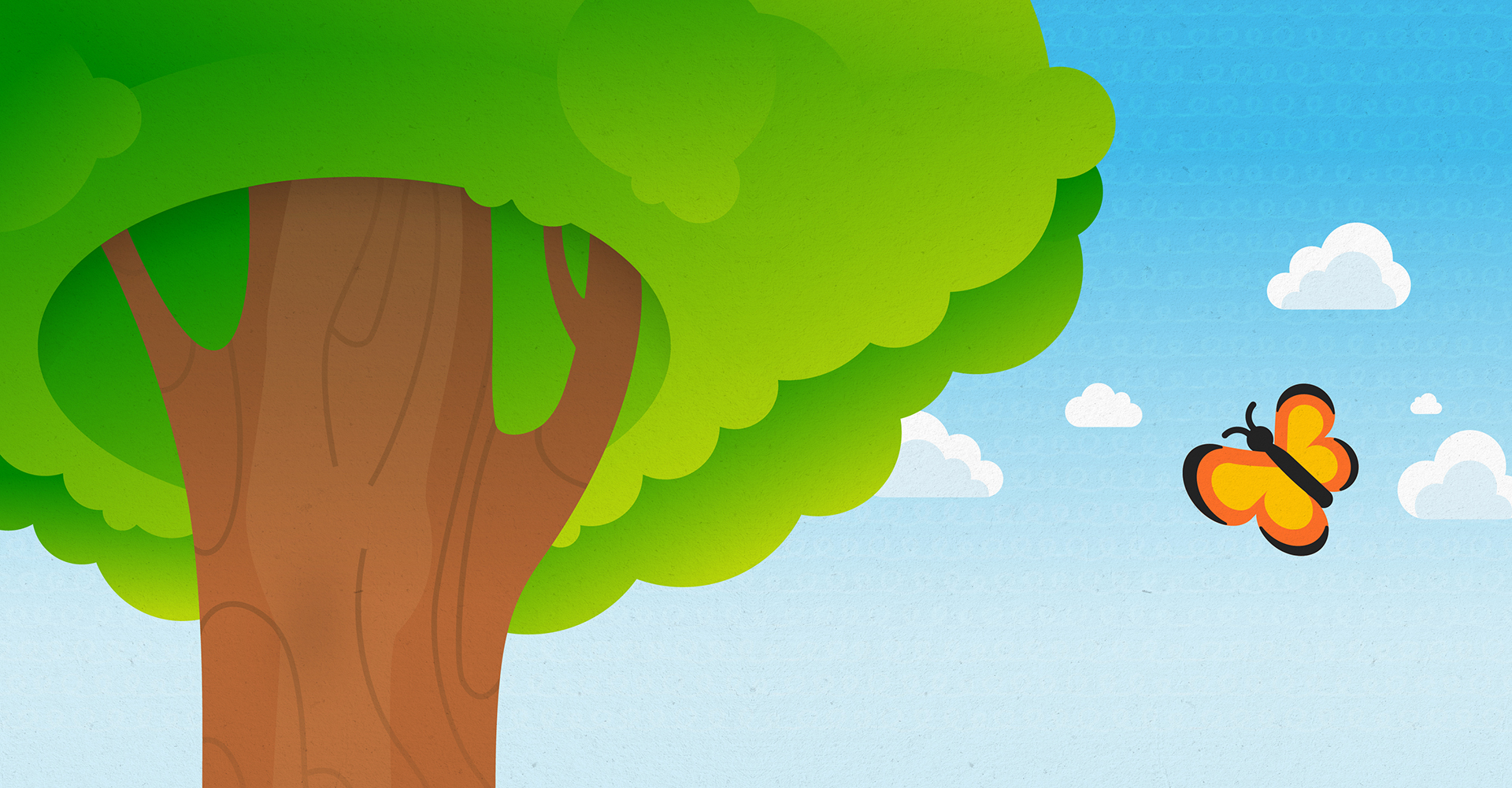 Illustration of a tree with green leaves and a butterfly, perfect for Preschool Recreation Programs in a blue sky scene.