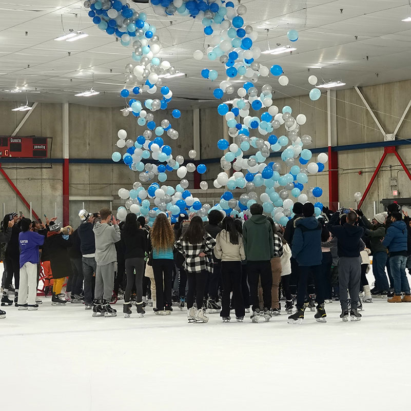 Balloons drop on New Year's Eve at the Ajax Community Centre.