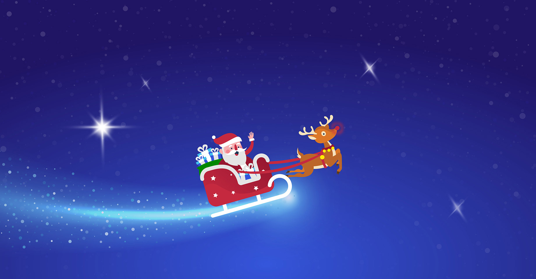 Illustration of Santa flying in his sleigh.