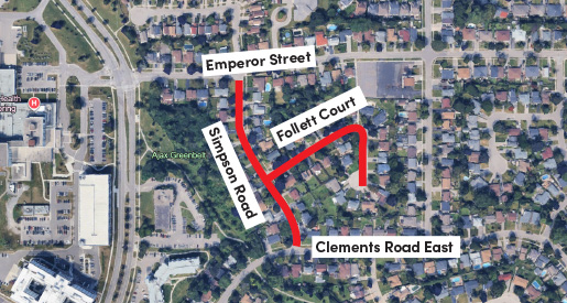 simpson road and follett court - road construction