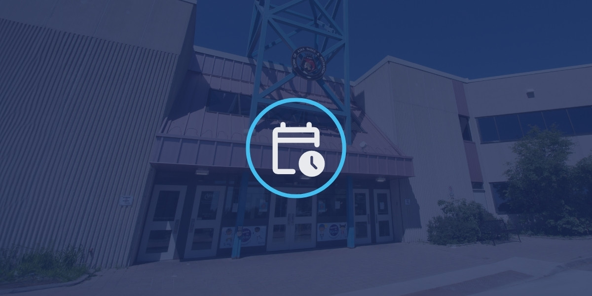 Image of the Ajax Community Centre with a calendar icon overlayed on top of it.