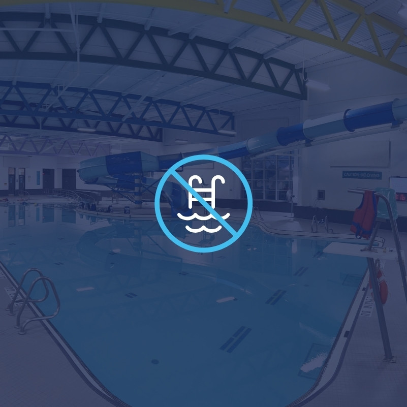 Image of the pool at McLean Community Centre with a graphic of a ladder with a closure strike through it.
