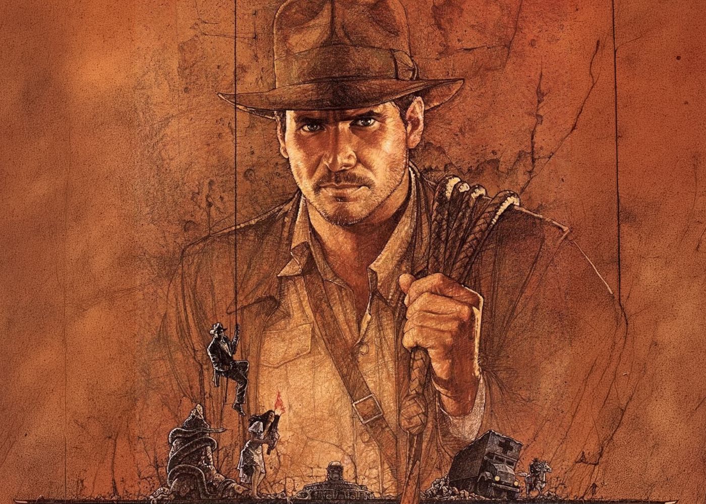 Indiana Jones in a brown background