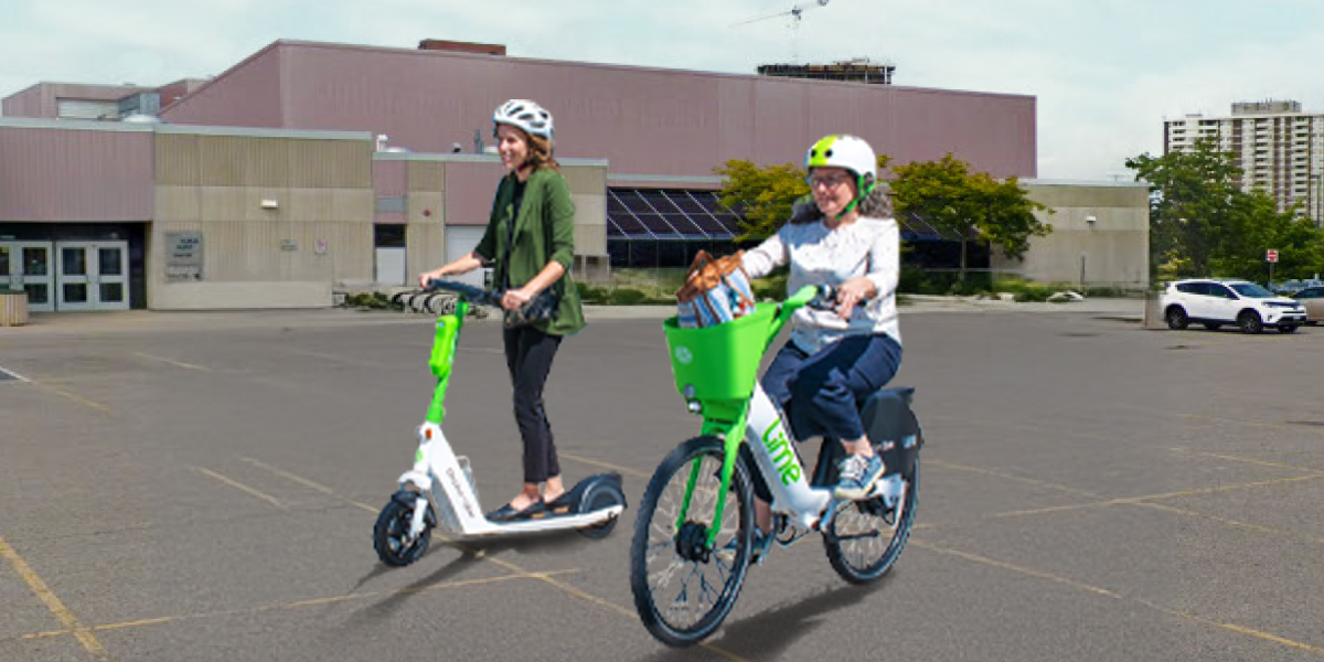 Two people on e bikes and escooters