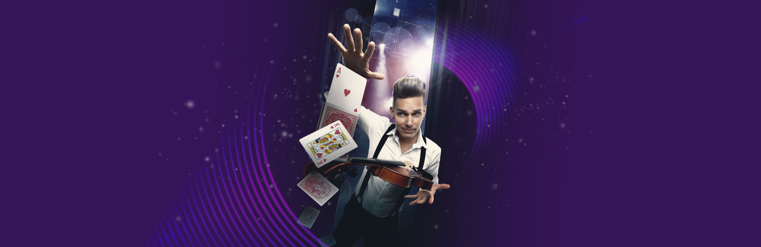 Chris Funk, the Wonderist with some floating playing cards.